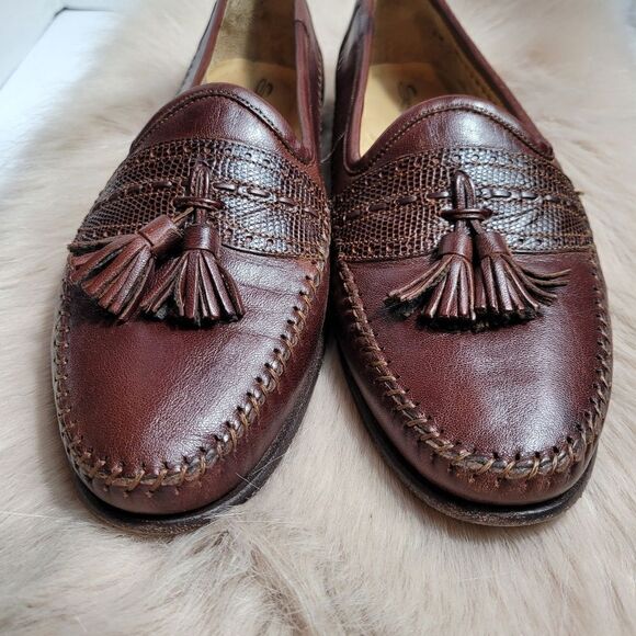 Santoni Tassel Brown Leather Loafers Lizard Accents Mens  Shoes Size 7.5 main image 11